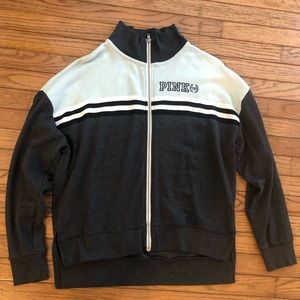 Victoria Secret “Pink” size medium, full zip up, in dark grey/mint combo